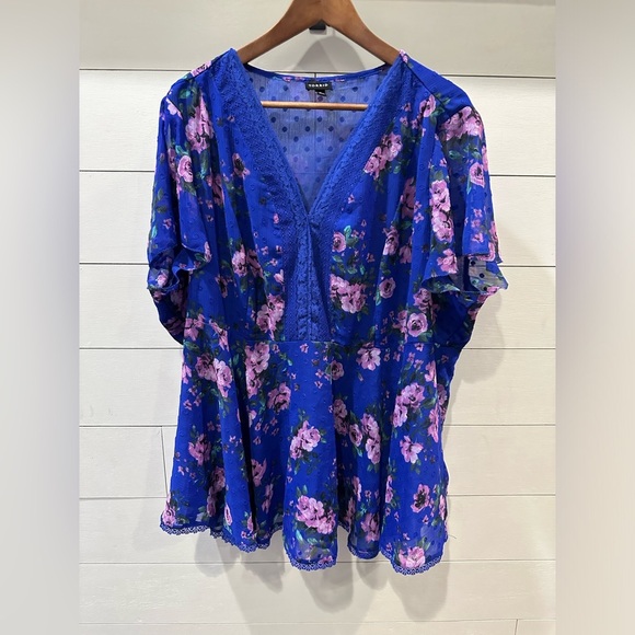 torrid Tops - Torrid Royal Blue with Pink Floral Blouse- size 3